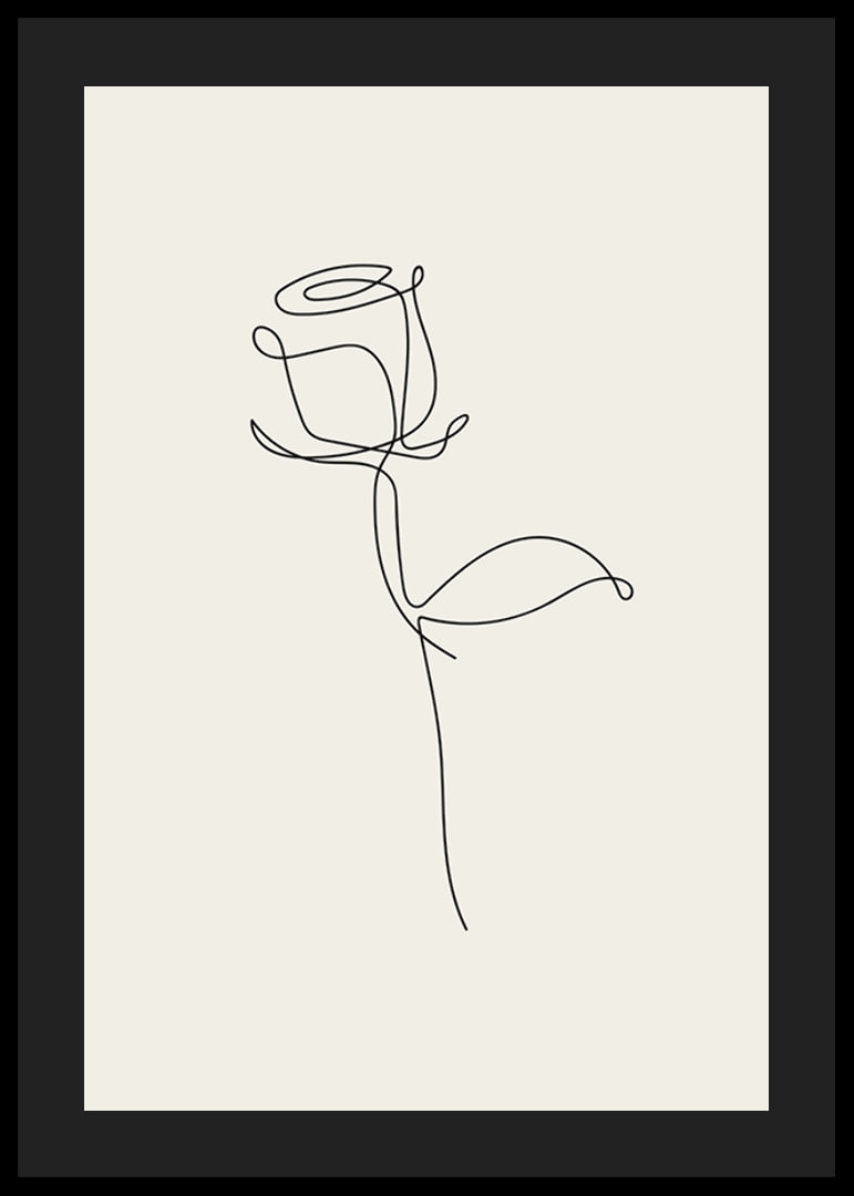 Minimalist line art rose in black on sand colored background-12