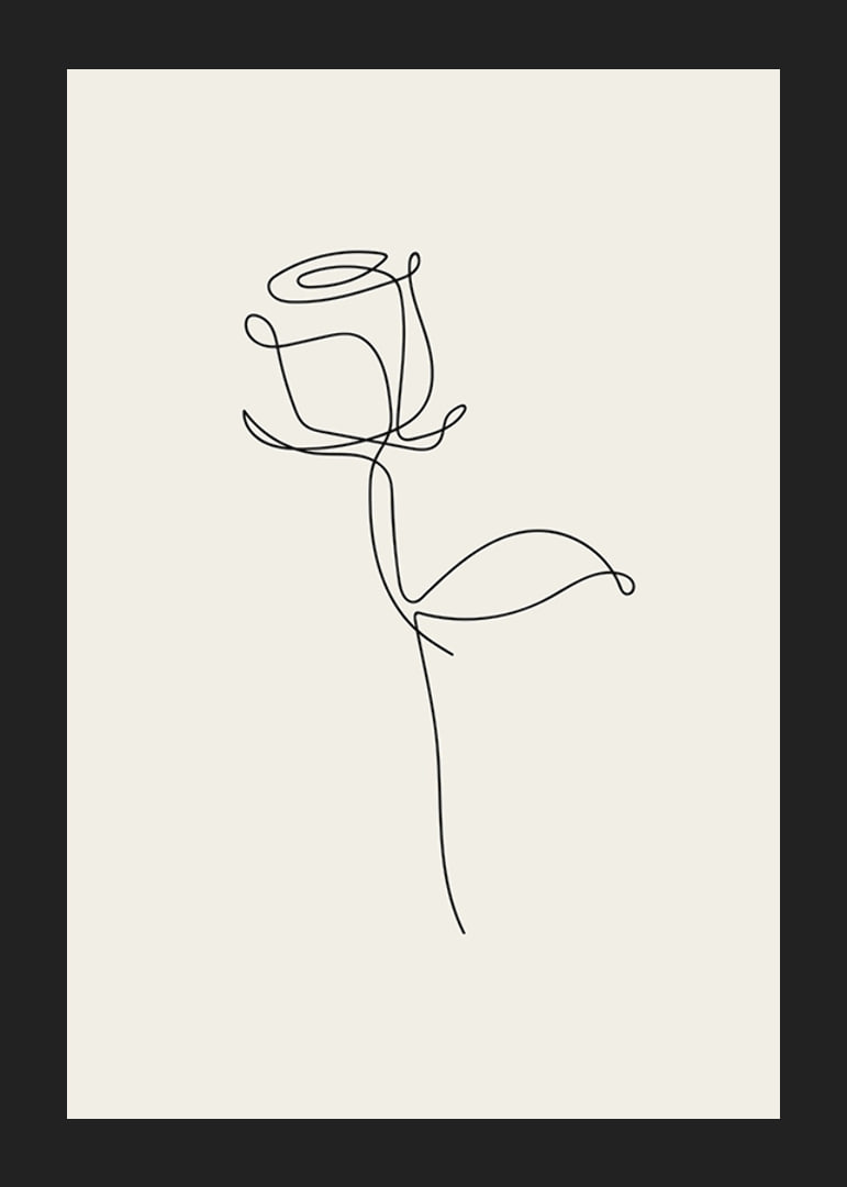 Minimalist line art rose in black on sand colored background-12