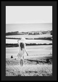 Black and white photograph of woman in dress in Danish countryside-4
