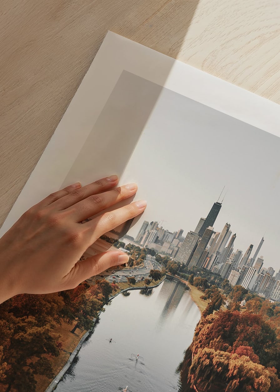 Photograph of Chicago skyline with fall colored trees and river-12