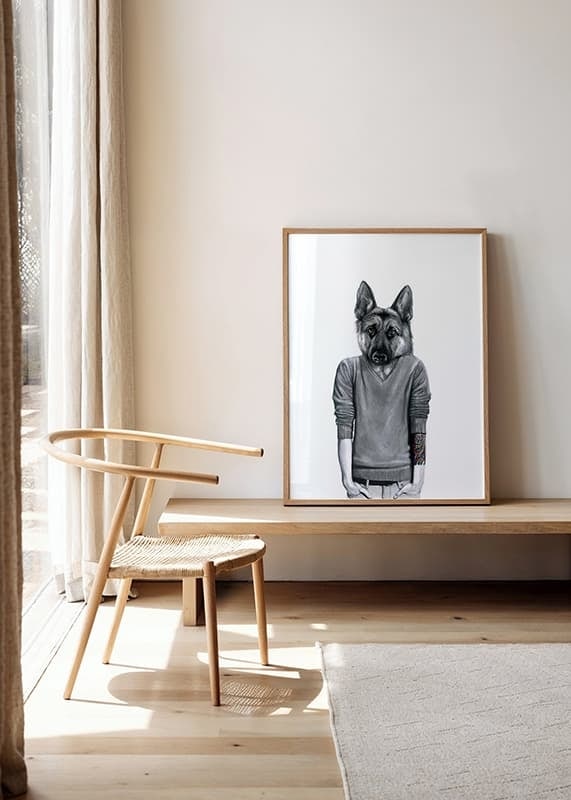 Illustration of German Shepherd with sweater and tattooed arm-12