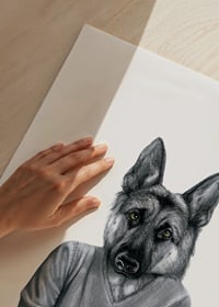 Illustration of German Shepherd with sweater and tattooed arm-3