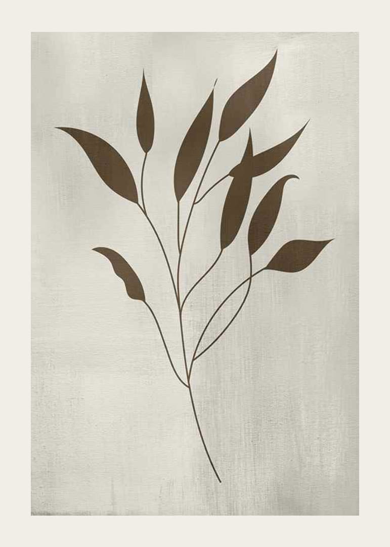 Grafische illustratie van bruine bladeren op een tak tegen een beige achtergrond-12