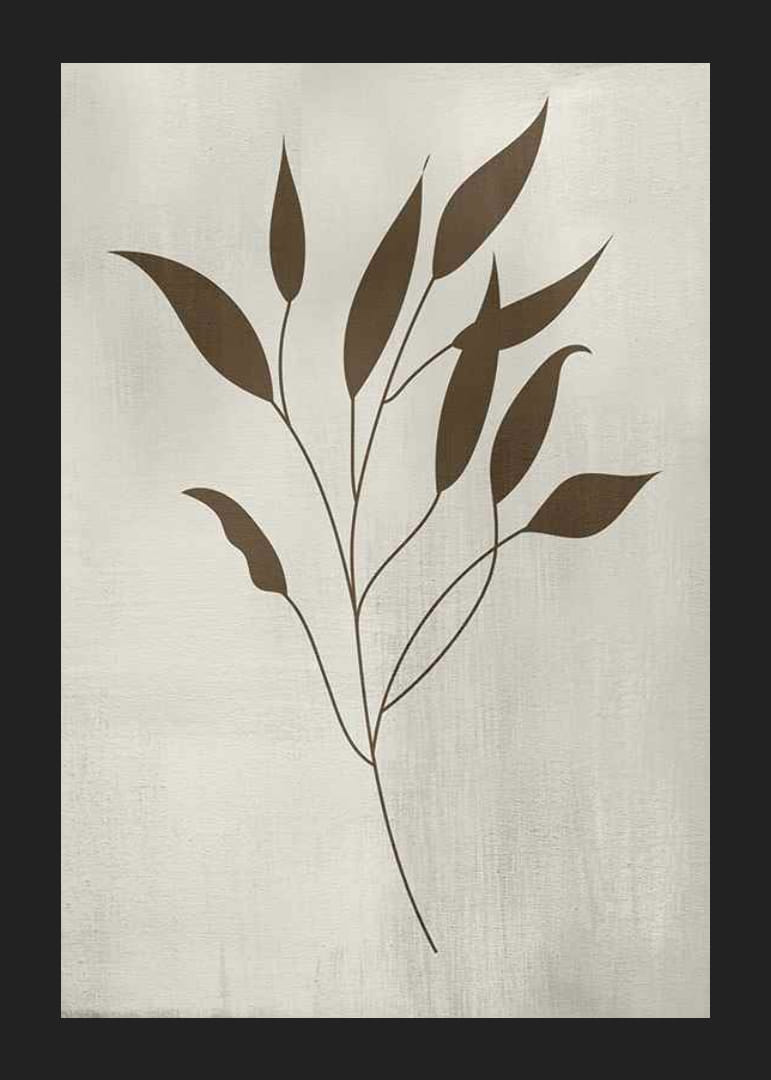 Grafische illustratie van bruine bladeren op een tak tegen een beige achtergrond-12