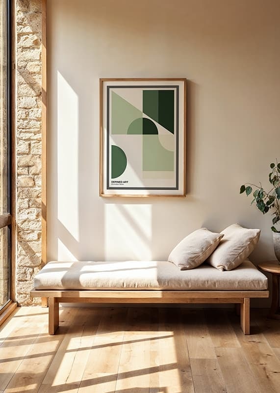 Abstract geometric shapes in green shades against white background-12
