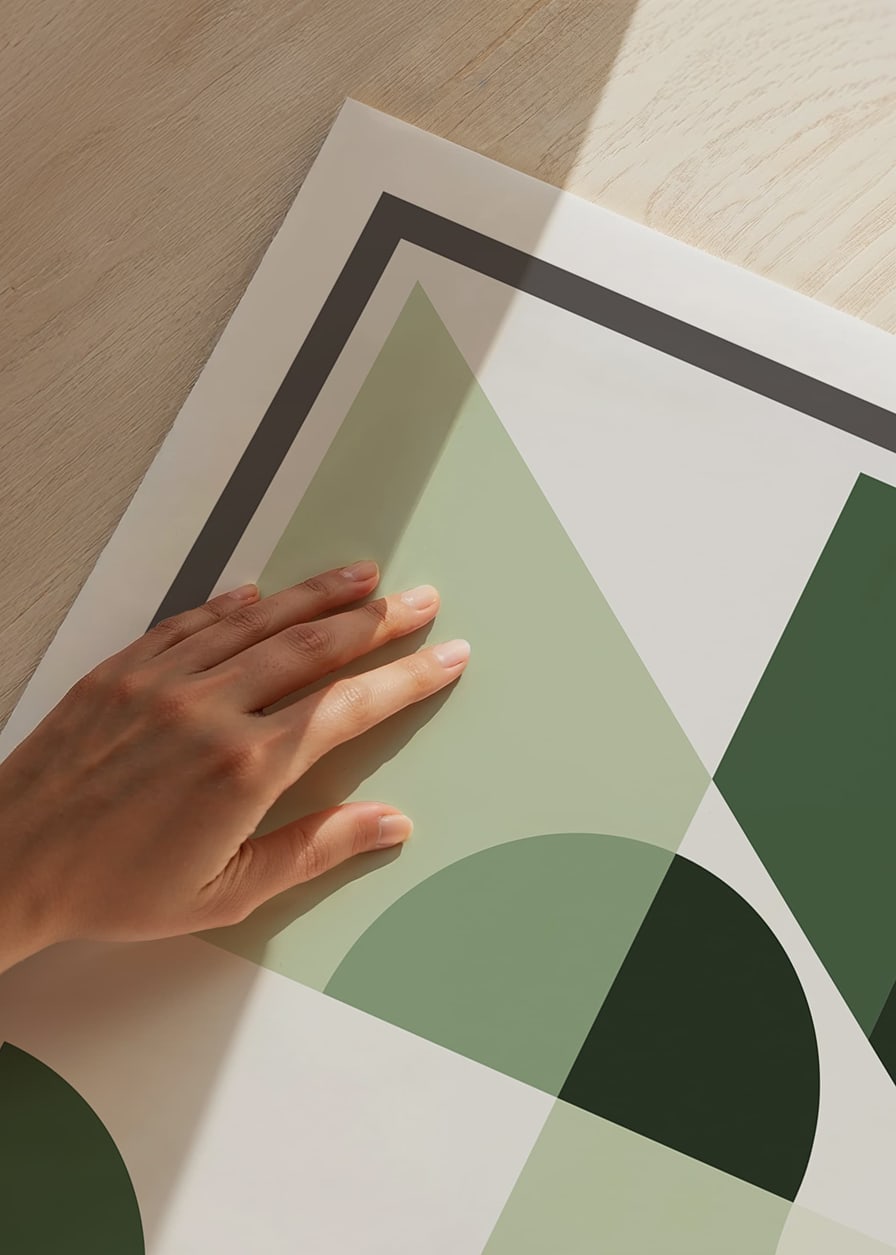 Abstract geometric shapes in green shades against white background-12