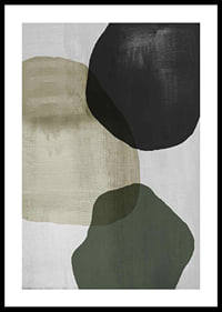 Abstract overlapping shapes in black, beige and green-0