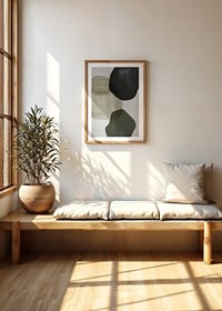 Abstract overlapping shapes in black, beige and green-8