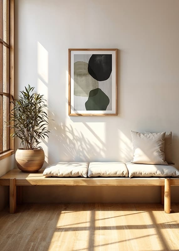 Abstract overlapping shapes in black, beige and green-12
