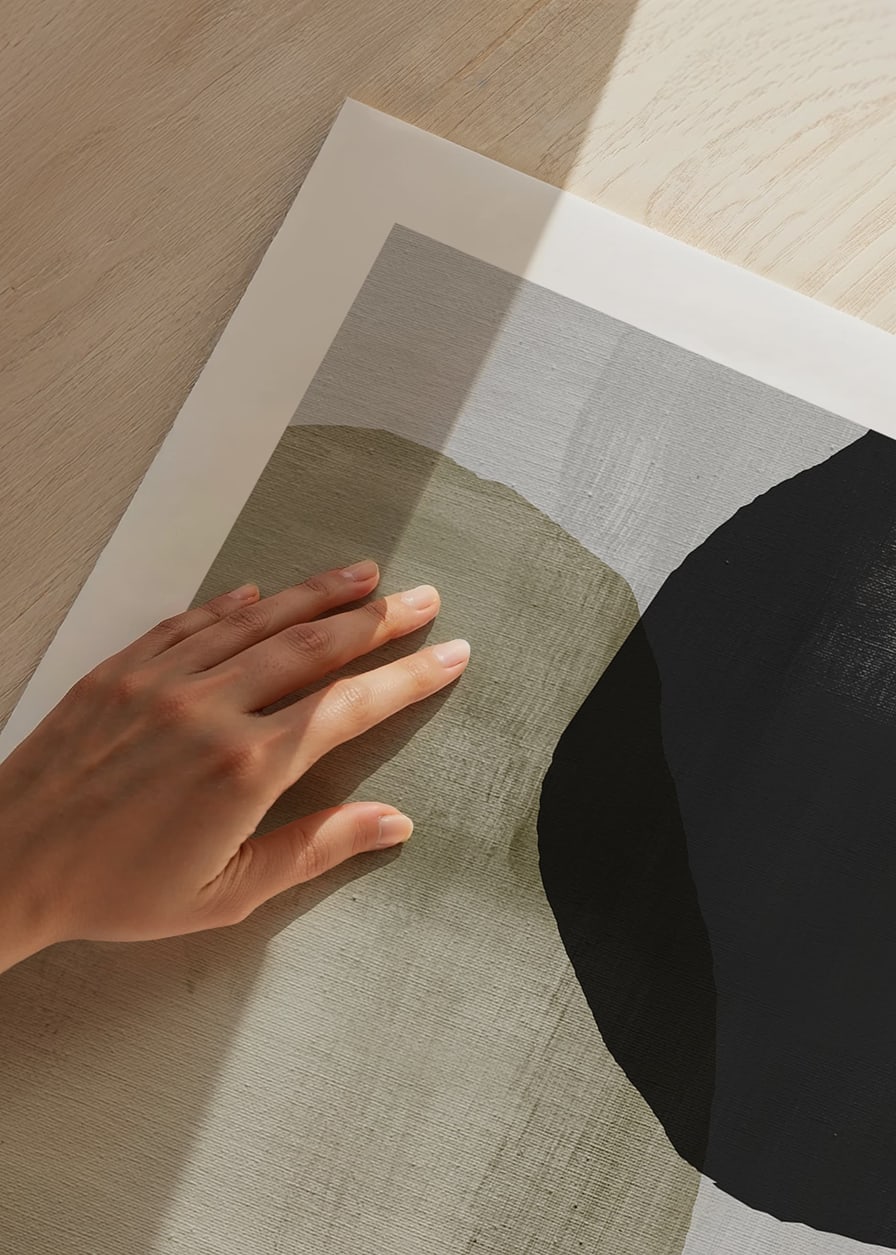 Abstract overlapping shapes in black, beige and green-12
