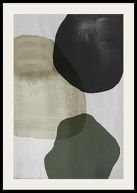 Abstrakta överlappande former i svart, beige och grönt-2