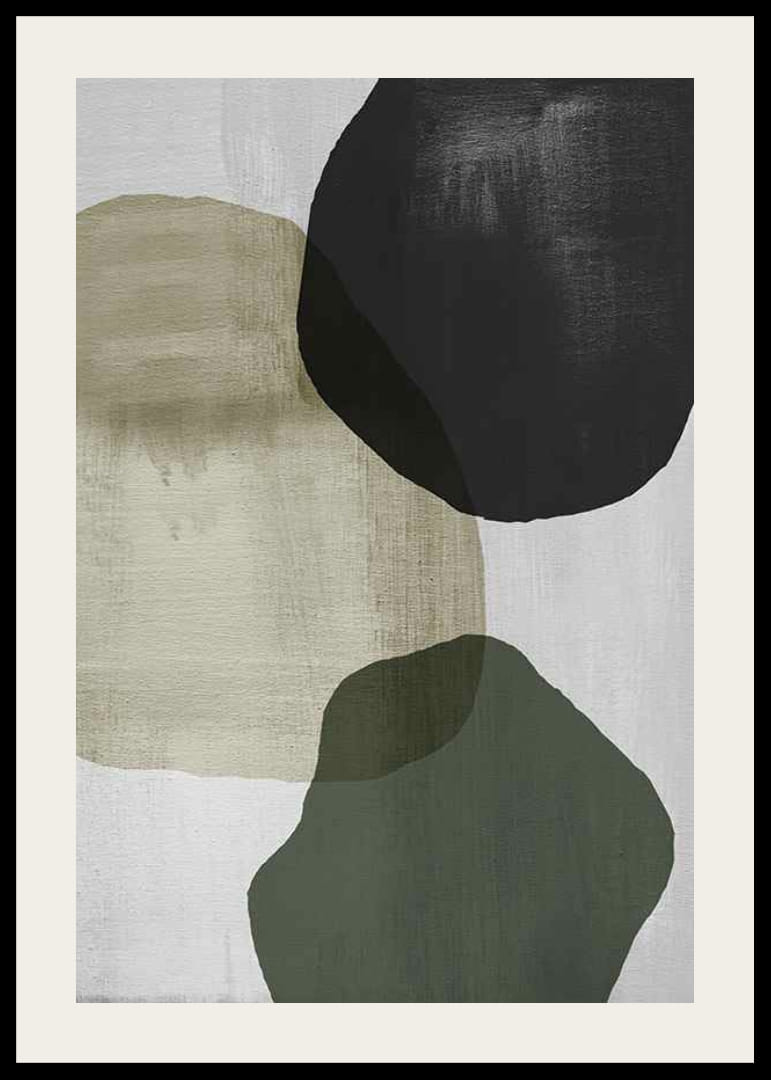 Abstrakta överlappande former i svart, beige och grönt-12