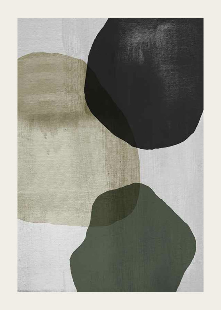 Abstrakta överlappande former i svart, beige och grönt-12