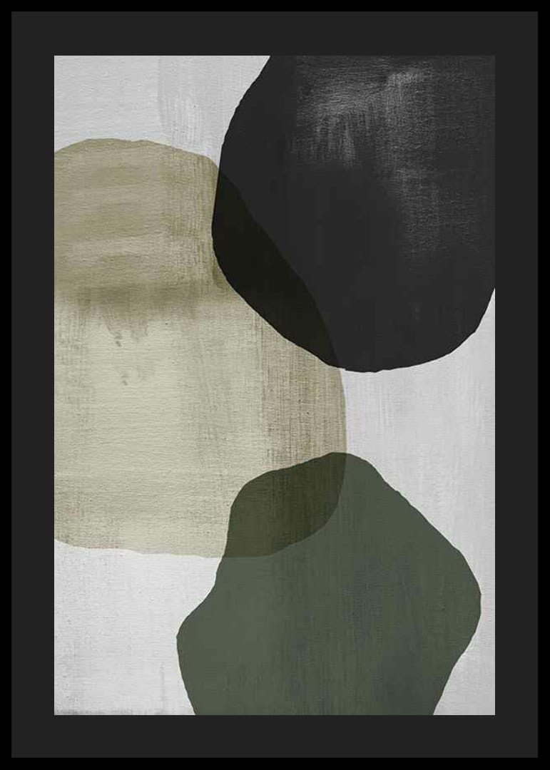 Abstrakta överlappande former i svart, beige och grönt-12