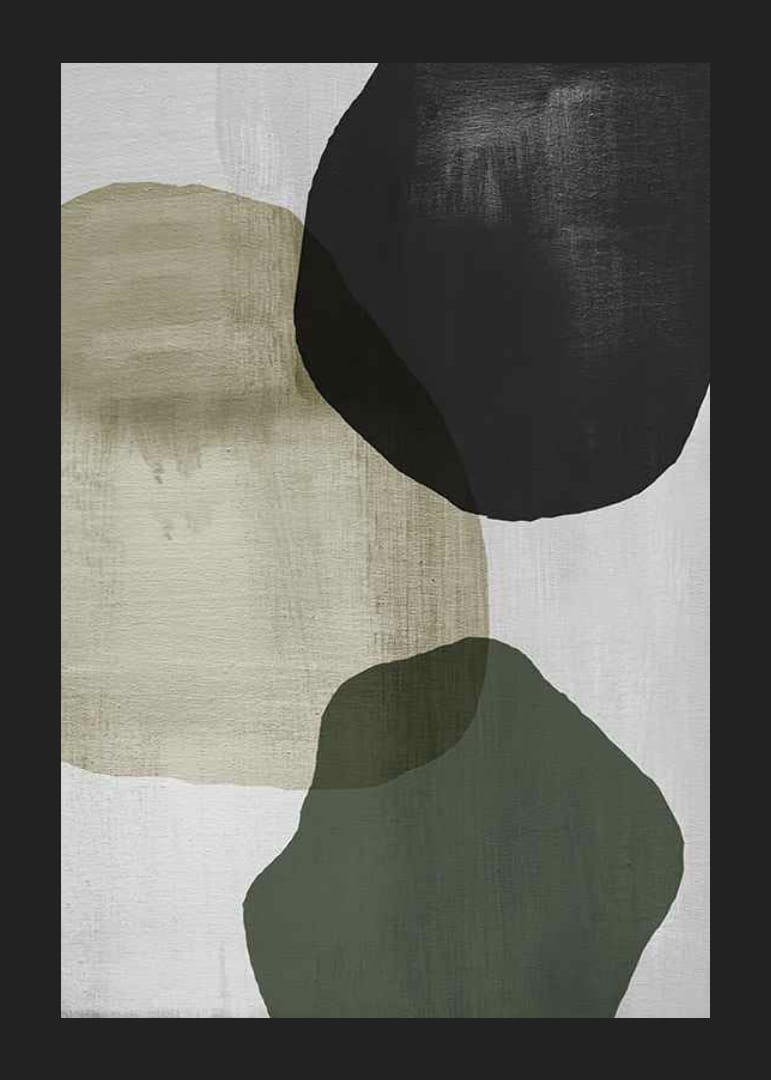Abstrakta överlappande former i svart, beige och grönt-12