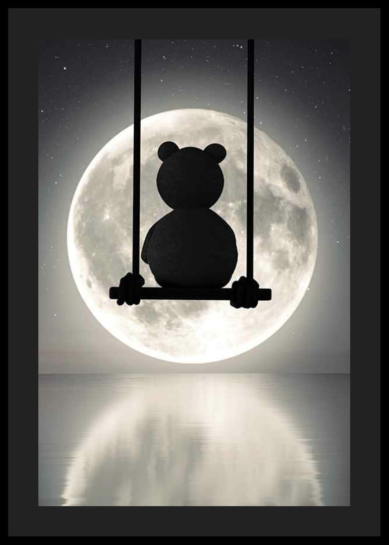 Illustrierter Teddybär auf einer Schaukel vor einem Vollmond-12
