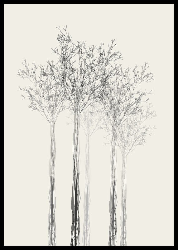 Sketchy trees with thin branches on sand-colored background-12