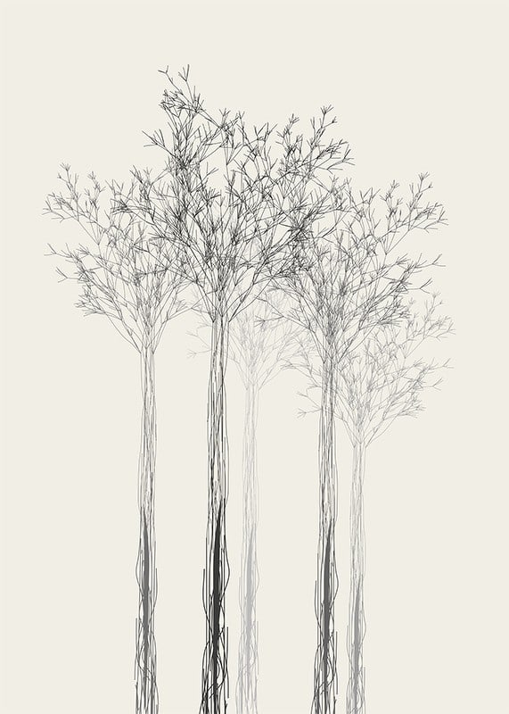 Sketchy trees with thin branches on sand-colored background-12