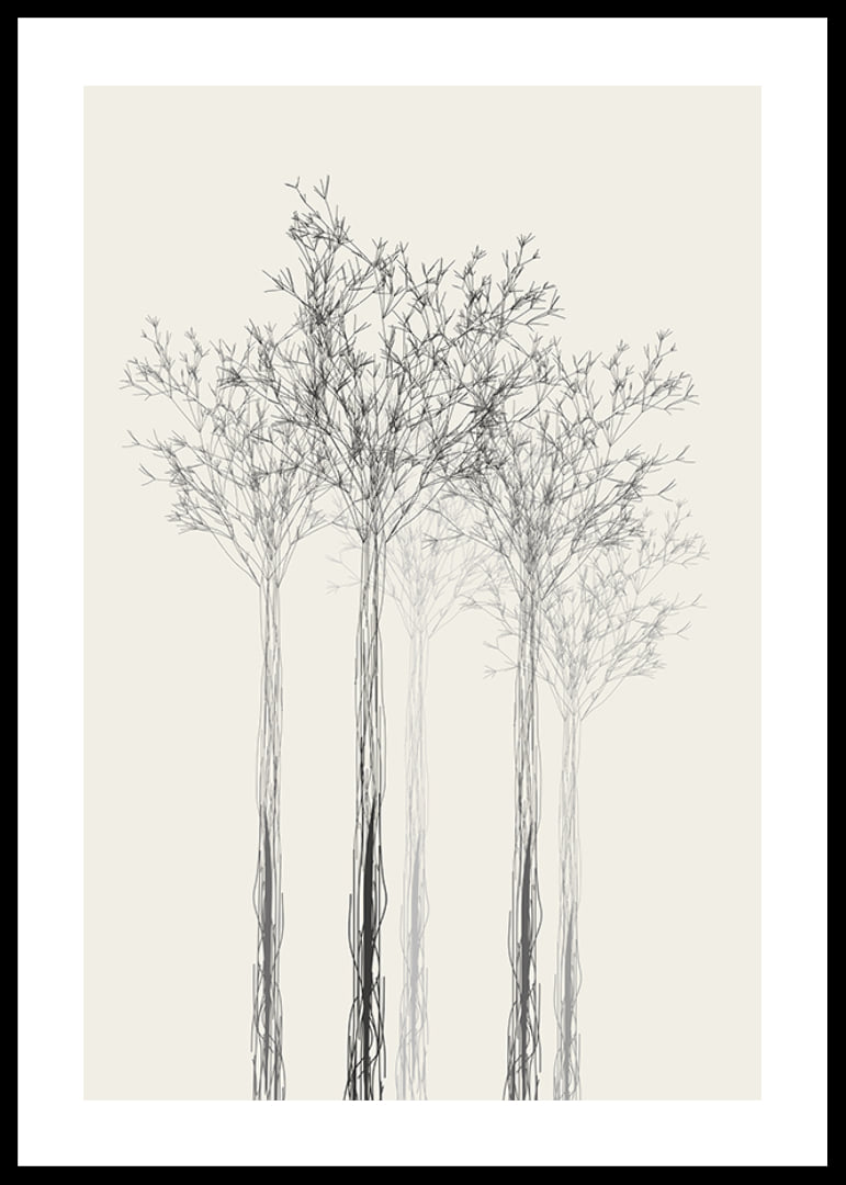 Sketchy trees with thin branches on sand-colored background-12