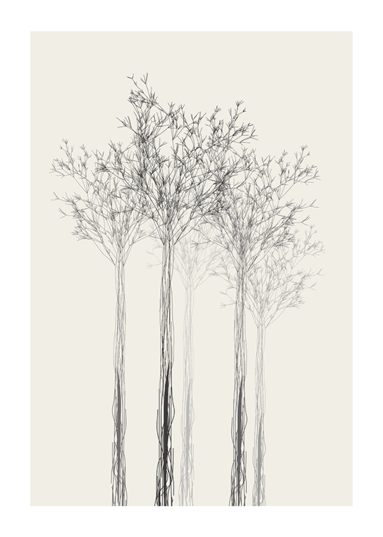 Sketchy trees with thin branches on sand-colored background-12