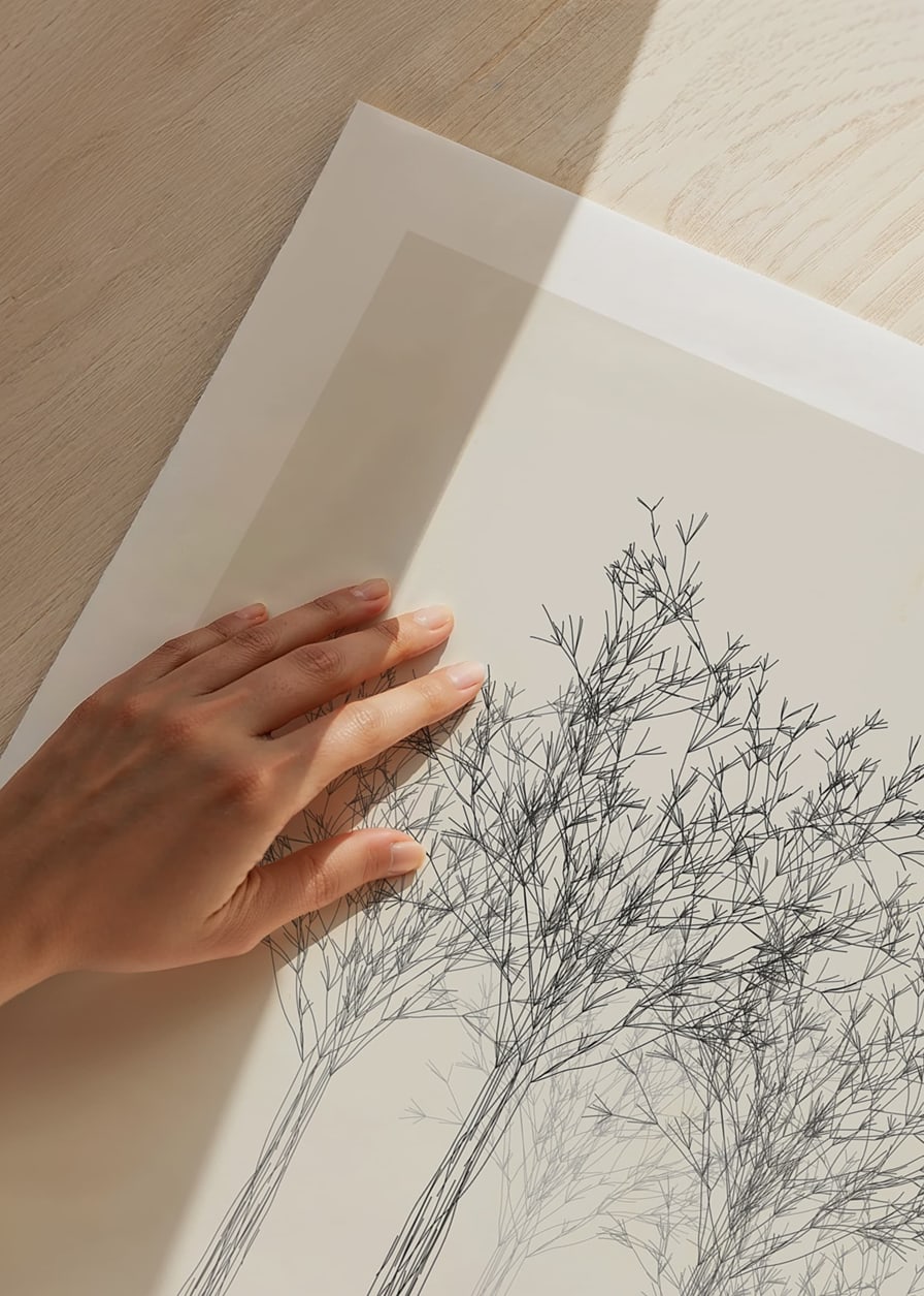 Sketchy trees with thin branches on sand-colored background-12