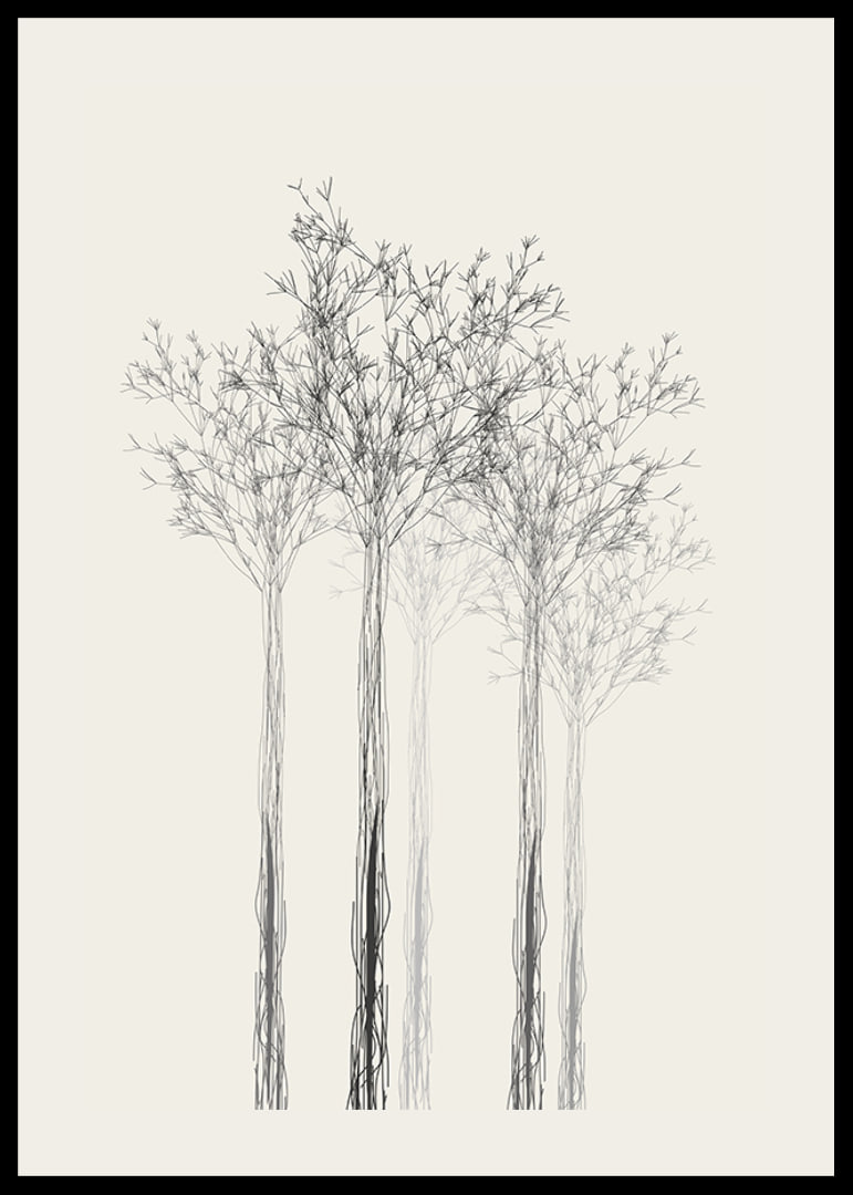Sketchy trees with thin branches on sand-colored background-12