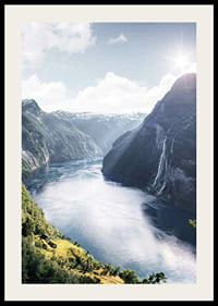 Photograph of the Geirangerfjord with high mountains and waterfalls-2