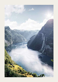 Photograph of the Geirangerfjord with high mountains and waterfalls-3