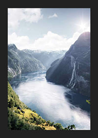 Photograph of the Geirangerfjord with high mountains and waterfalls-5