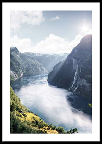 Photograph of the Geirangerfjord with high mountains and waterfalls-0