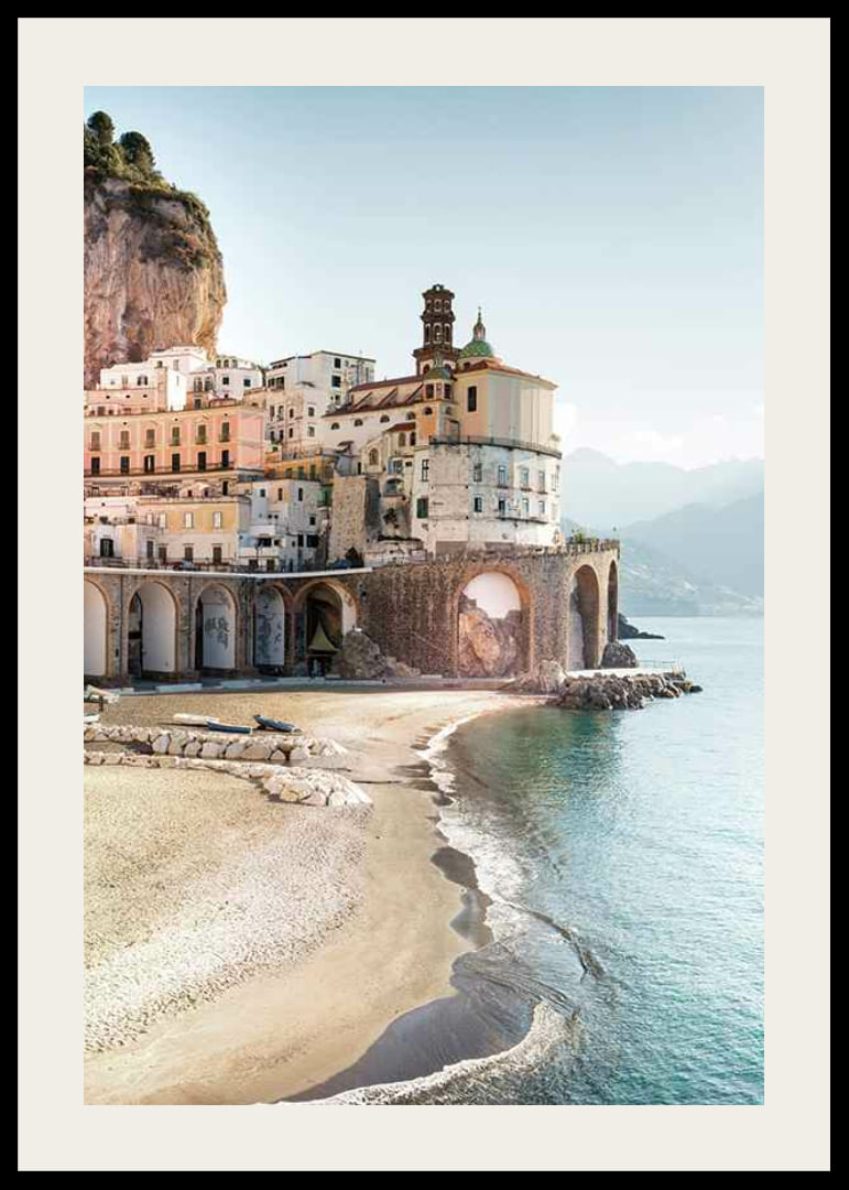 Photograph of Amalfi Coast town by cliffs and sea-12