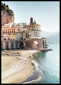 Photograph of Amalfi Coast town by cliffs and sea-6