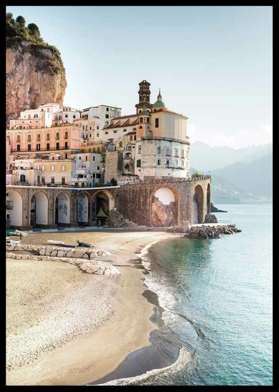 Photograph of Amalfi Coast town by cliffs and sea-12