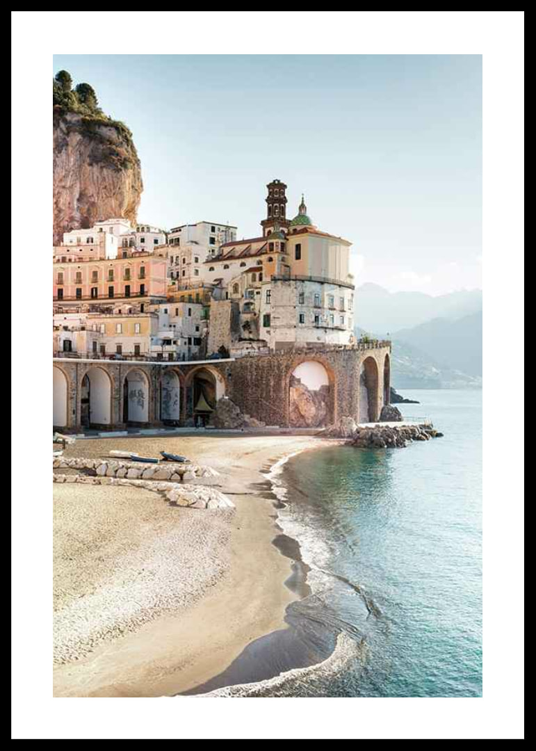 Photograph of Amalfi Coast town by cliffs and sea-12