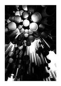 Black and white photograph of the metal pipes of the Sibelius Monument in Helsinki-1