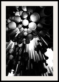 Black and white photograph of the metal pipes of the Sibelius Monument in Helsinki-2