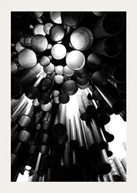 Black and white photograph of the metal pipes of the Sibelius Monument in Helsinki-3