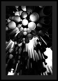Black and white photograph of the metal pipes of the Sibelius Monument in Helsinki-4