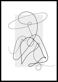 Abstract line drawing of figure with hat in black and white-0