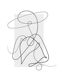 Abstract line drawing of figure with hat in black and white-1