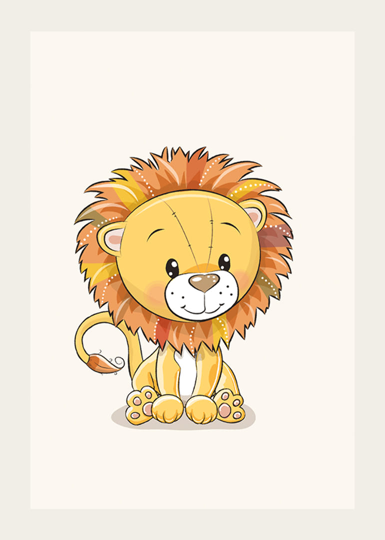 Illustrert løveunge med stor manke i varme farger-12