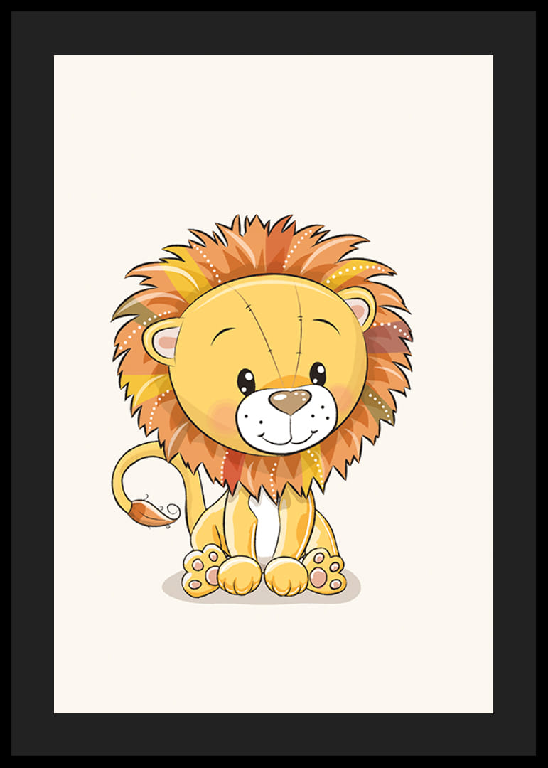 Illustrert løveunge med stor manke i varme farger-12