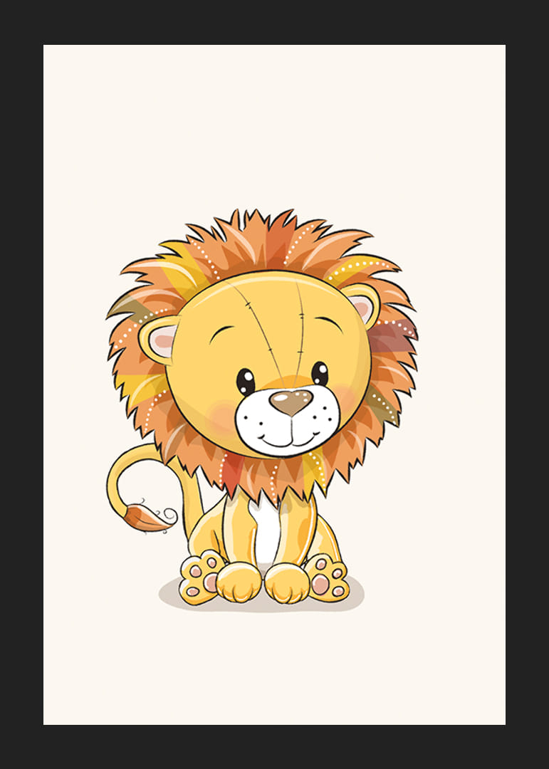 Illustrert løveunge med stor manke i varme farger-12