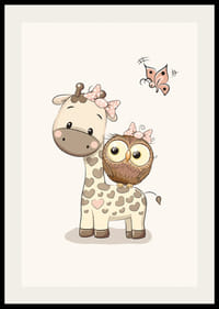 Kirahvi ja pöllö ruseteilla, beigen sävyinen kuva-2