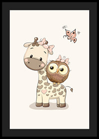 Illustration of giraffe and owl with bows, beige tones-4