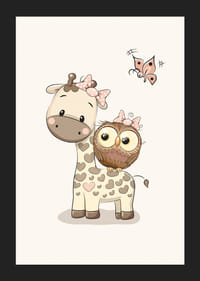 Kirahvi ja pöllö ruseteilla, beigen sävyinen kuva-5