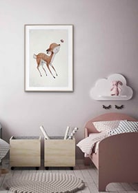 Akvarellillustration av rådjurskid med rosa fjäril-8