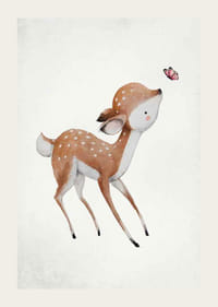 Akvarell illusztráció szarvasbőrről rózsaszín pillangóval-3