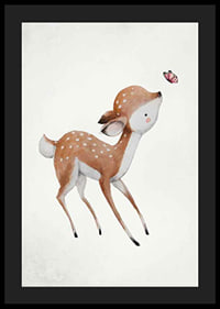 Akvarellillustration av rådjurskid med rosa fjäril-4
