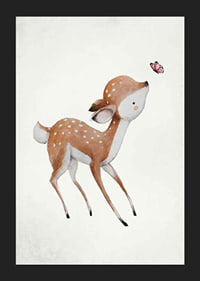Akvarellillustration av rådjurskid med rosa fjäril-5